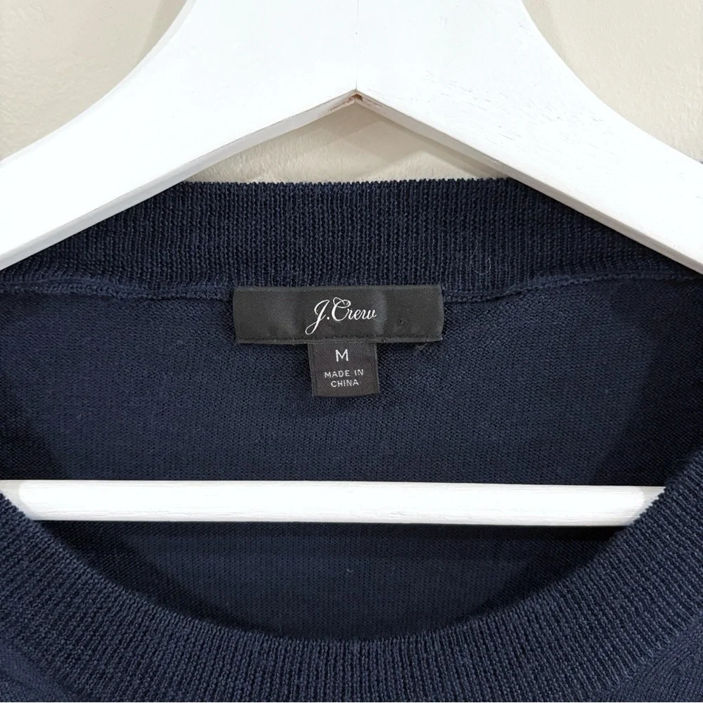J.Crew Tippi Sweater Women M Navy Merino Wool Leopard Cuffs Preppy Chic